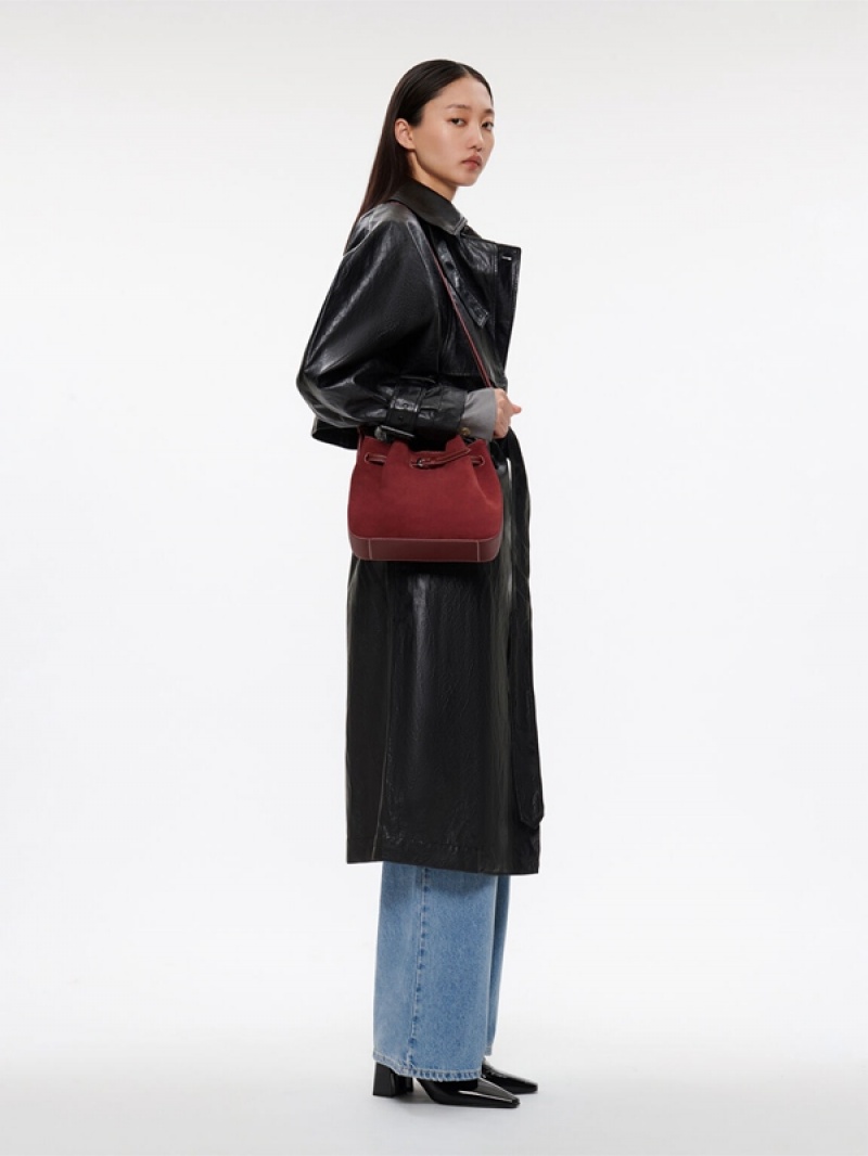 Dark Red Women's Pedro Helix Leather Bucket Bags | XYROKI-406