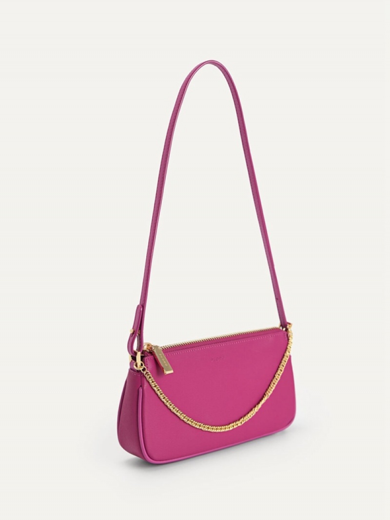 Fuchsia Women's Pedro Leather Chain Detailed Shoulder Bags | MKDQBO-781