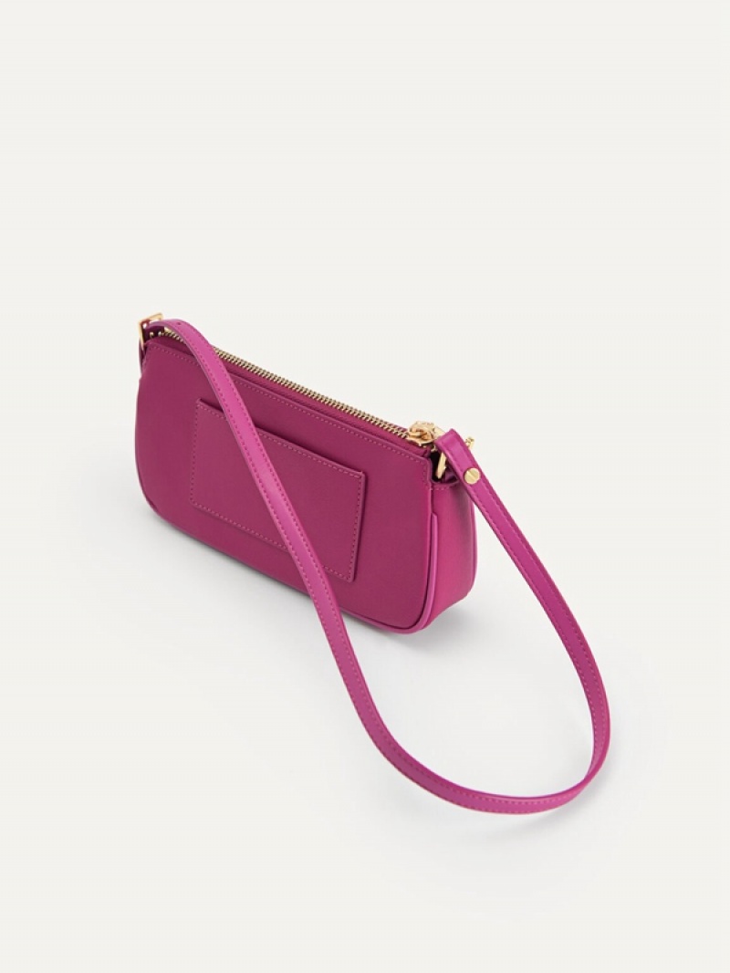 Fuchsia Women's Pedro Leather Chain Detailed Shoulder Bags | MKDQBO-781