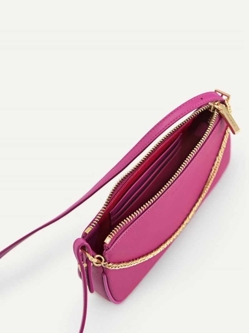 Fuchsia Women's Pedro Leather Chain Detailed Shoulder Bags | MKDQBO-781