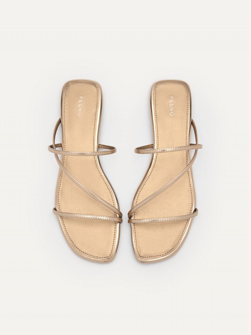 Gold Women's Pedro Gwyneth Strappy Flats | HGCBLD-437