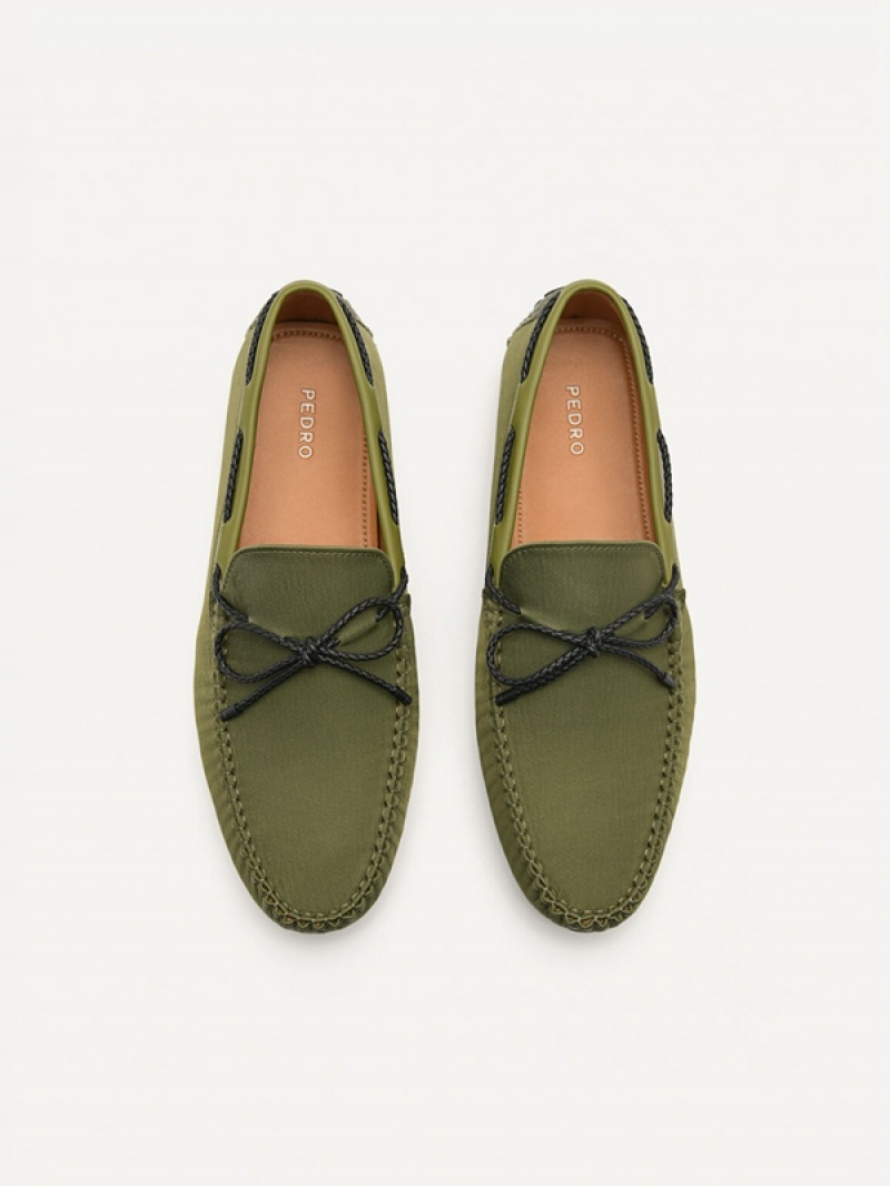 Green Men's Pedro Bow Moccasins | XCSAOW-247