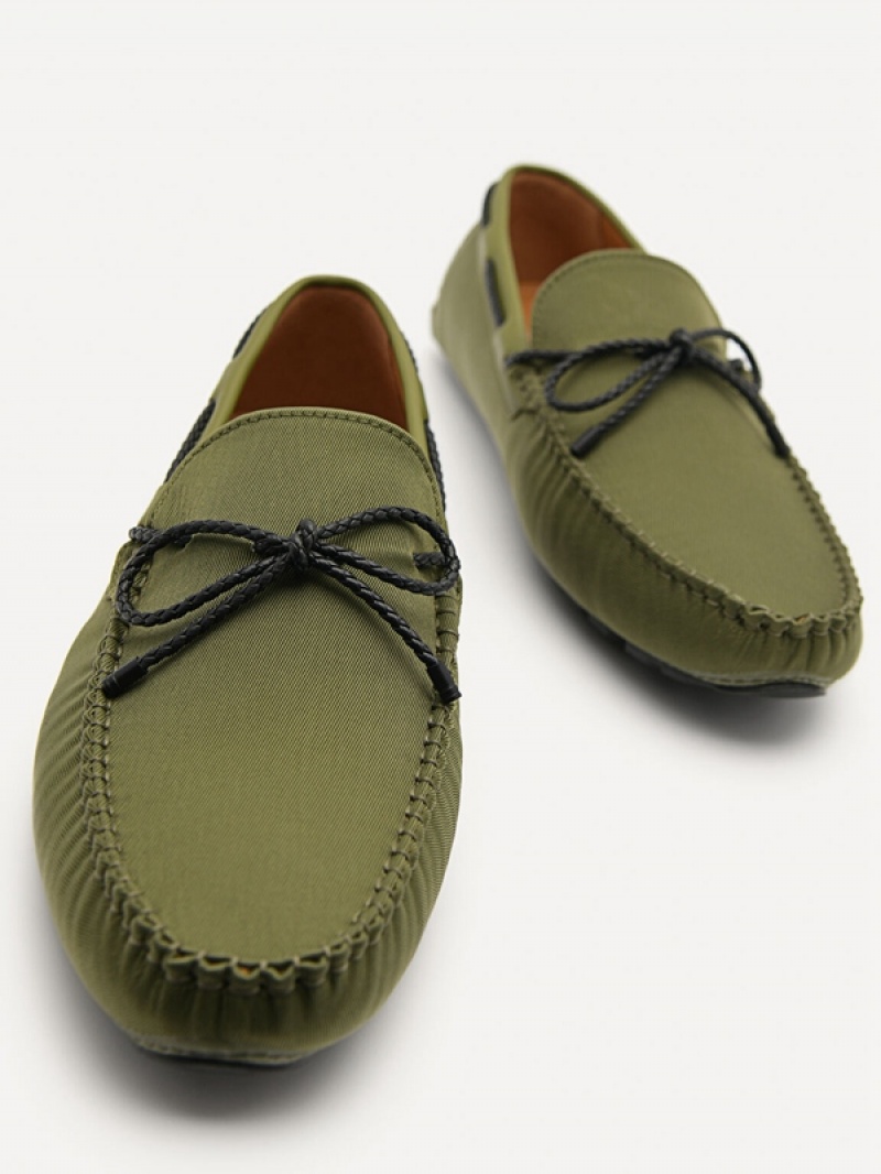 Green Men's Pedro Bow Moccasins | XCSAOW-247