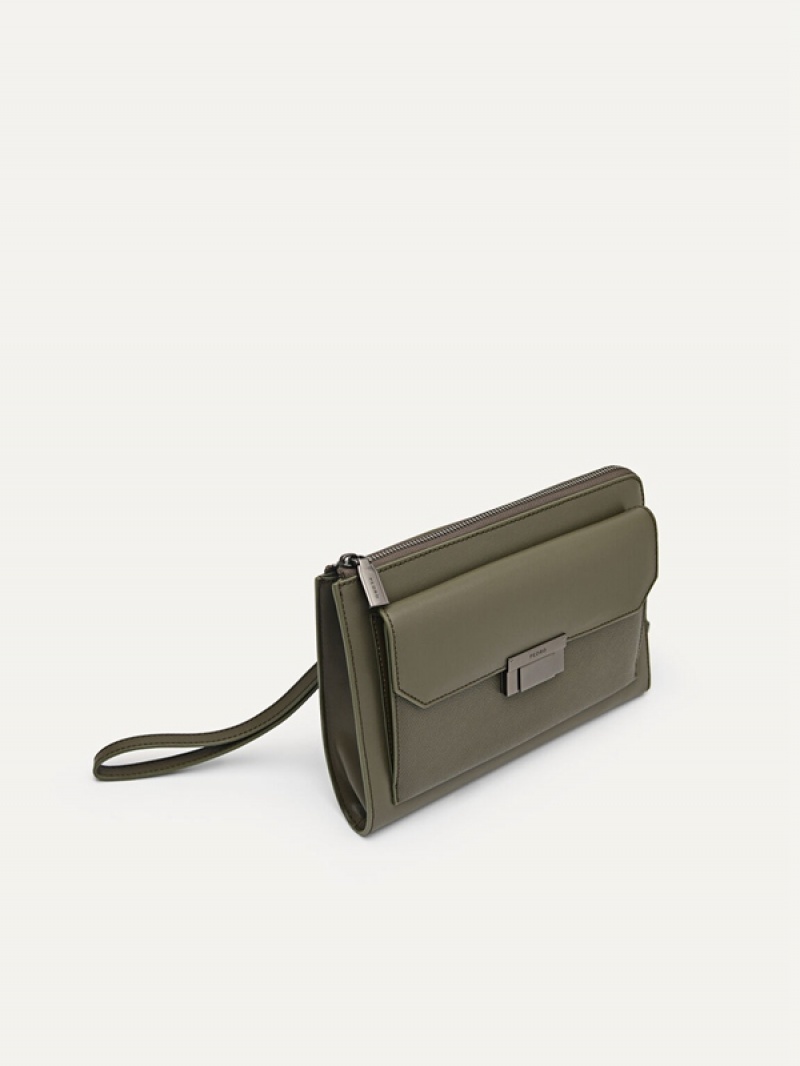 Green Men's Pedro Henry Leather Clutch Bag | AULZWI-183