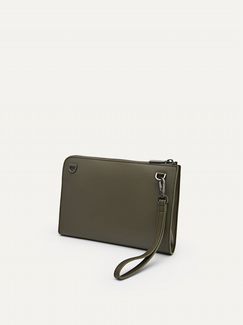 Green Men's Pedro Henry Leather Clutch Bag | AULZWI-183