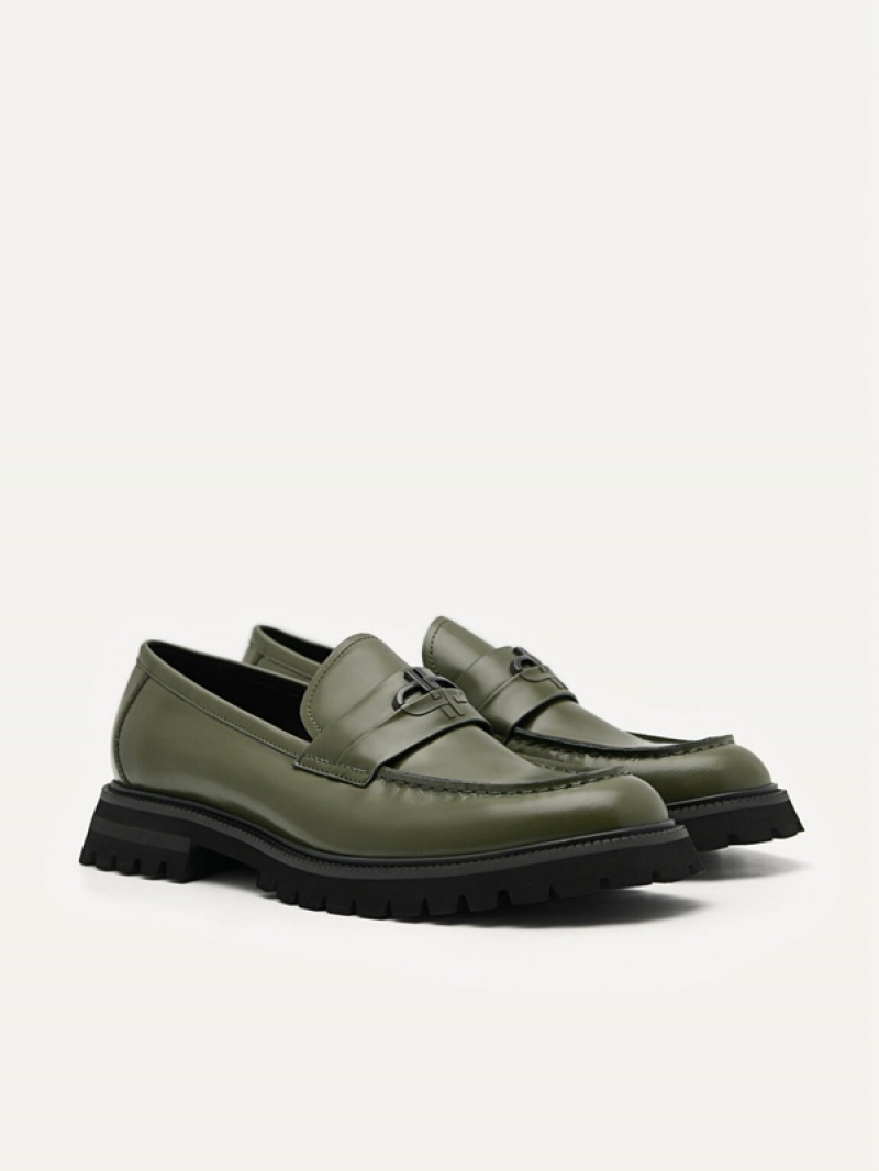 Green Men's Pedro Icon Leather Loafers | PHFZUA-502