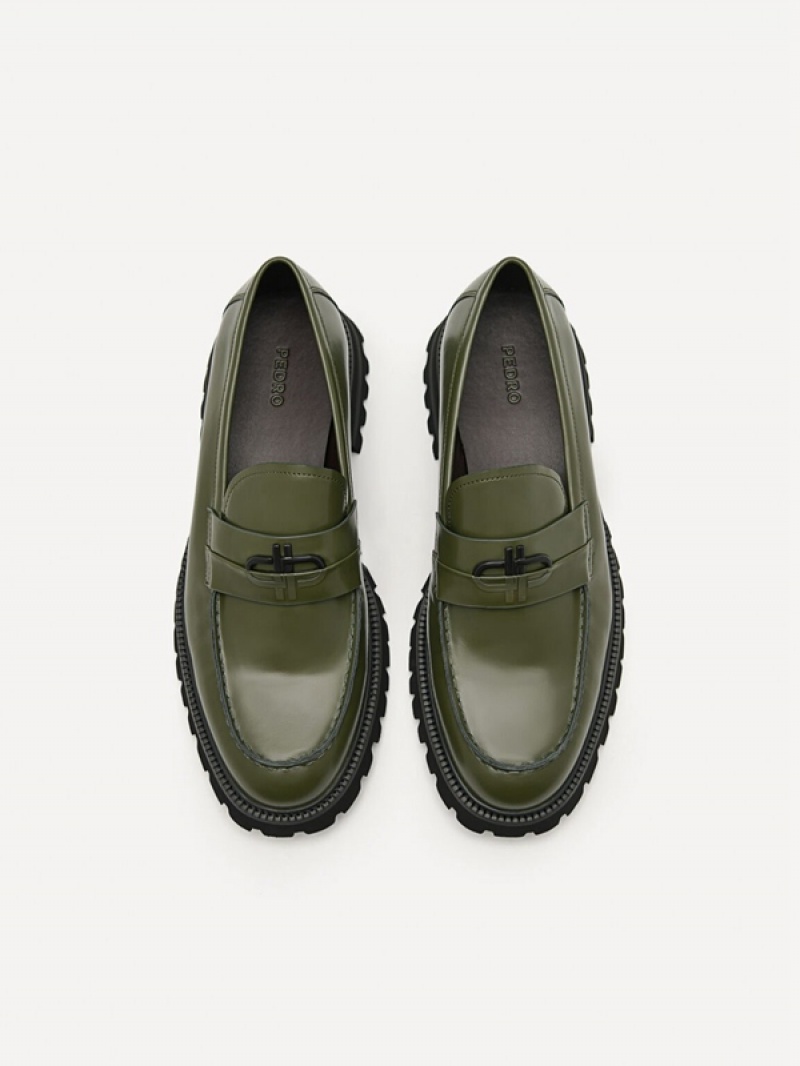 Green Men's Pedro Icon Leather Loafers | PHFZUA-502