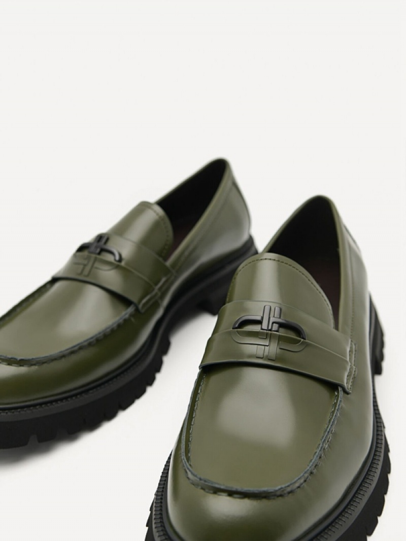 Green Men's Pedro Icon Leather Loafers | PHFZUA-502