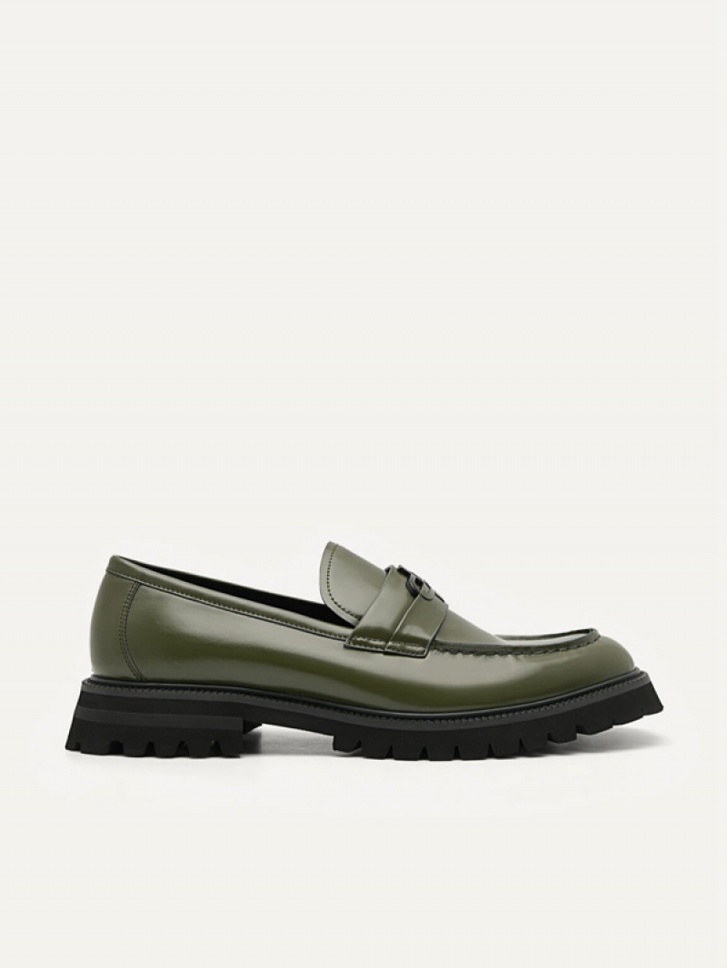 Green Men\'s Pedro Icon Leather Loafers | PHFZUA-502