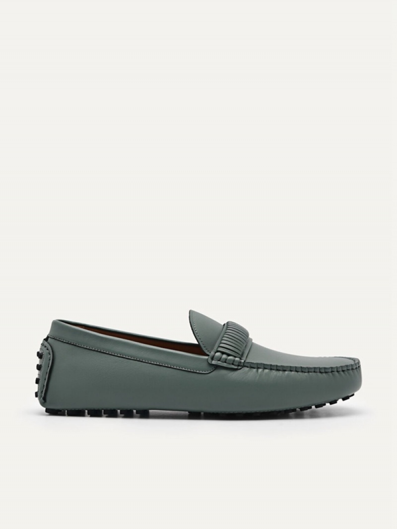 Green Men\'s Pedro Kent Leather Moccasins | UEZFAT-568