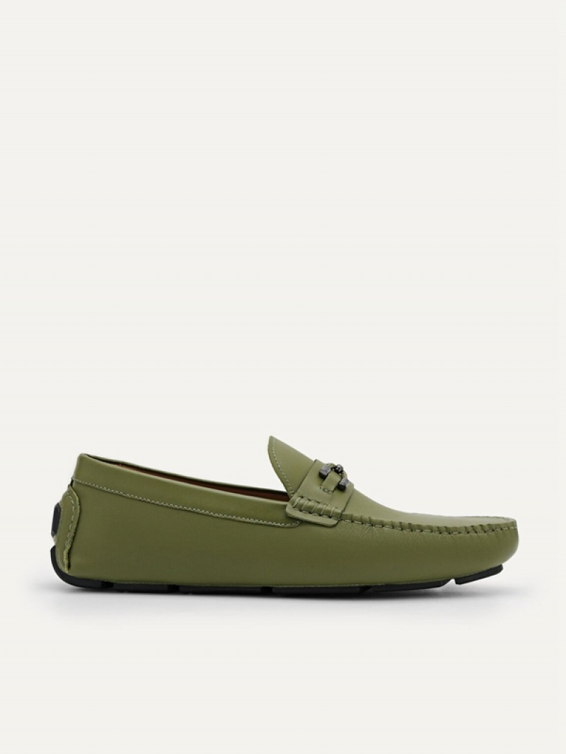 Green Men\'s Pedro Leather Horsebit Moccasins | IUFCJE-642