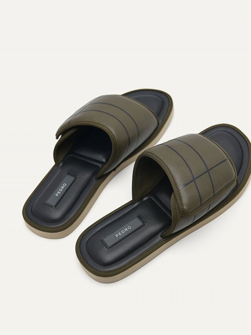 Green Men's Pedro Microfiber Slides | HXMGTW-954