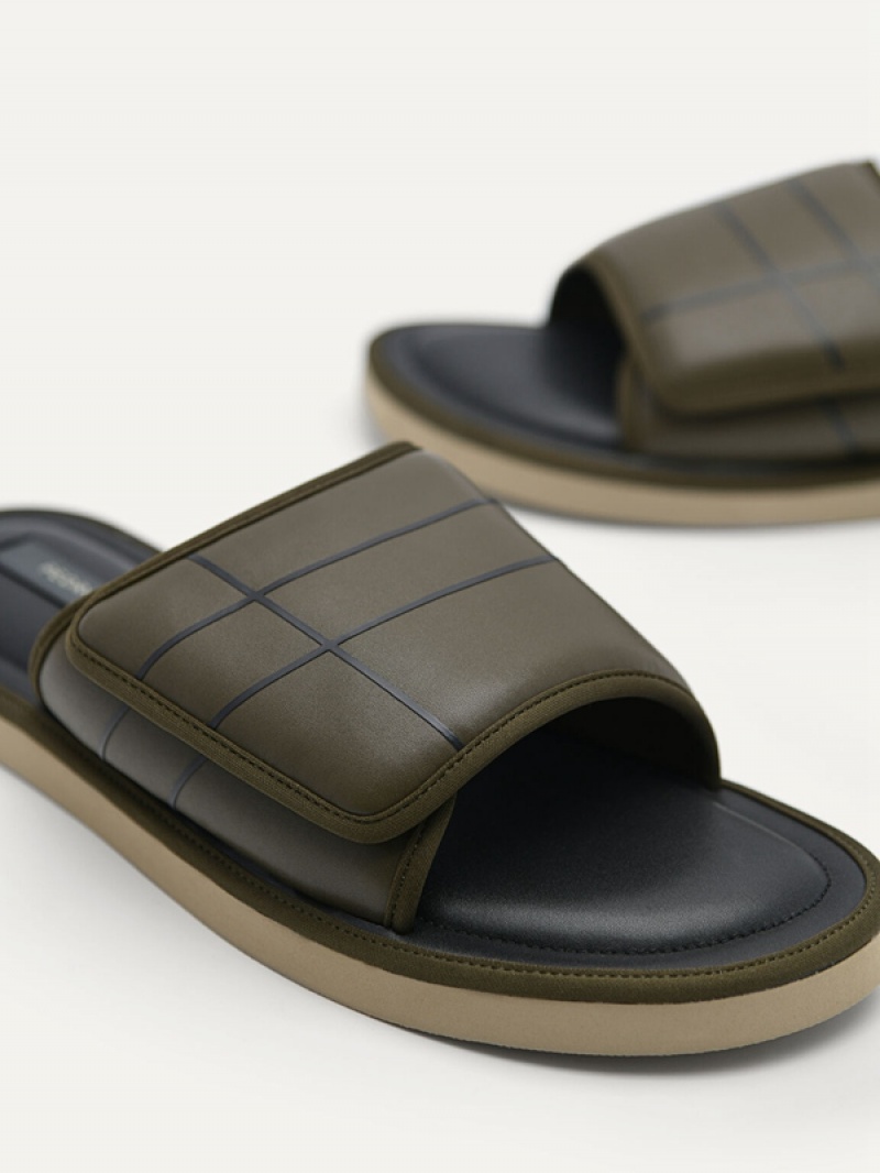 Green Men's Pedro Microfiber Slides | HXMGTW-954