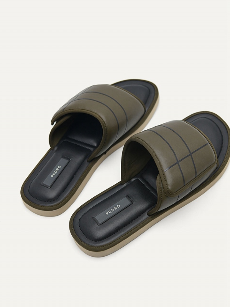 Green Men's Pedro Microfiber Slides | HXMGTW-954