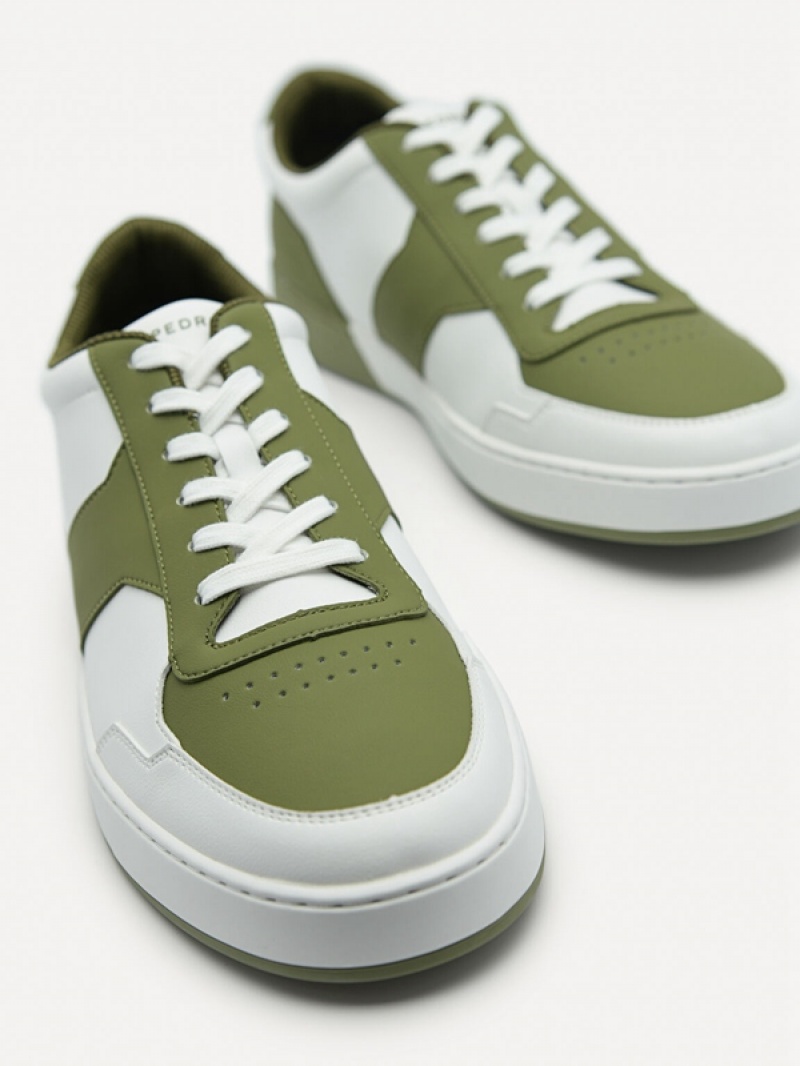 Green Men's Pedro Mono Stride Court Sneakers | MHUTBS-738