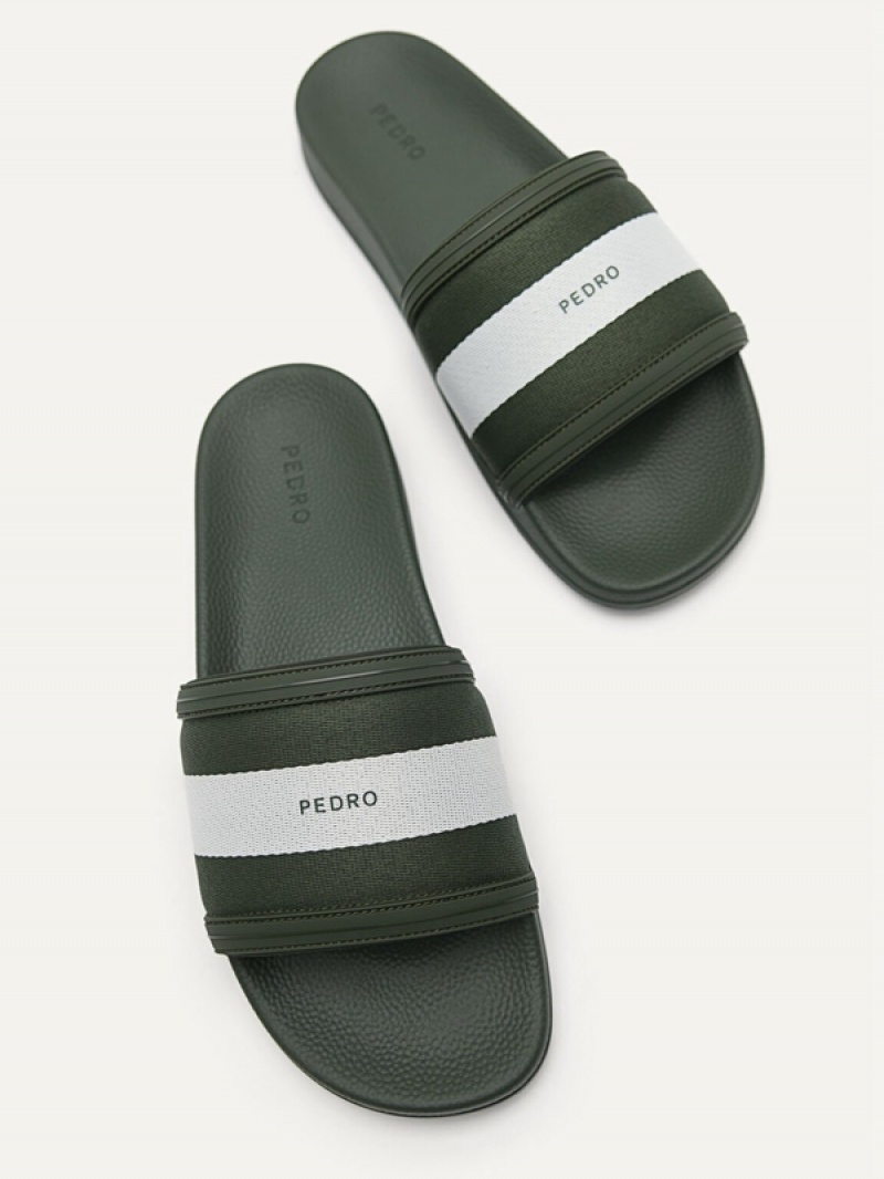 Green Men's Pedro Nylon Fabric Banded Slides | QECWNT-698