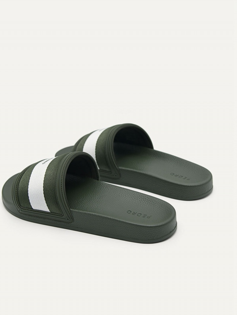 Green Men's Pedro Nylon Fabric Banded Slides | QECWNT-698