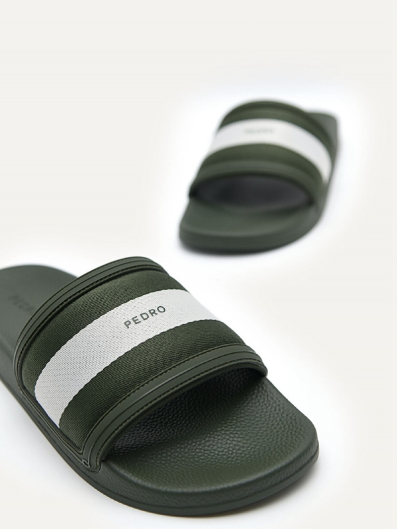 Green Men's Pedro Nylon Fabric Banded Slides | QECWNT-698