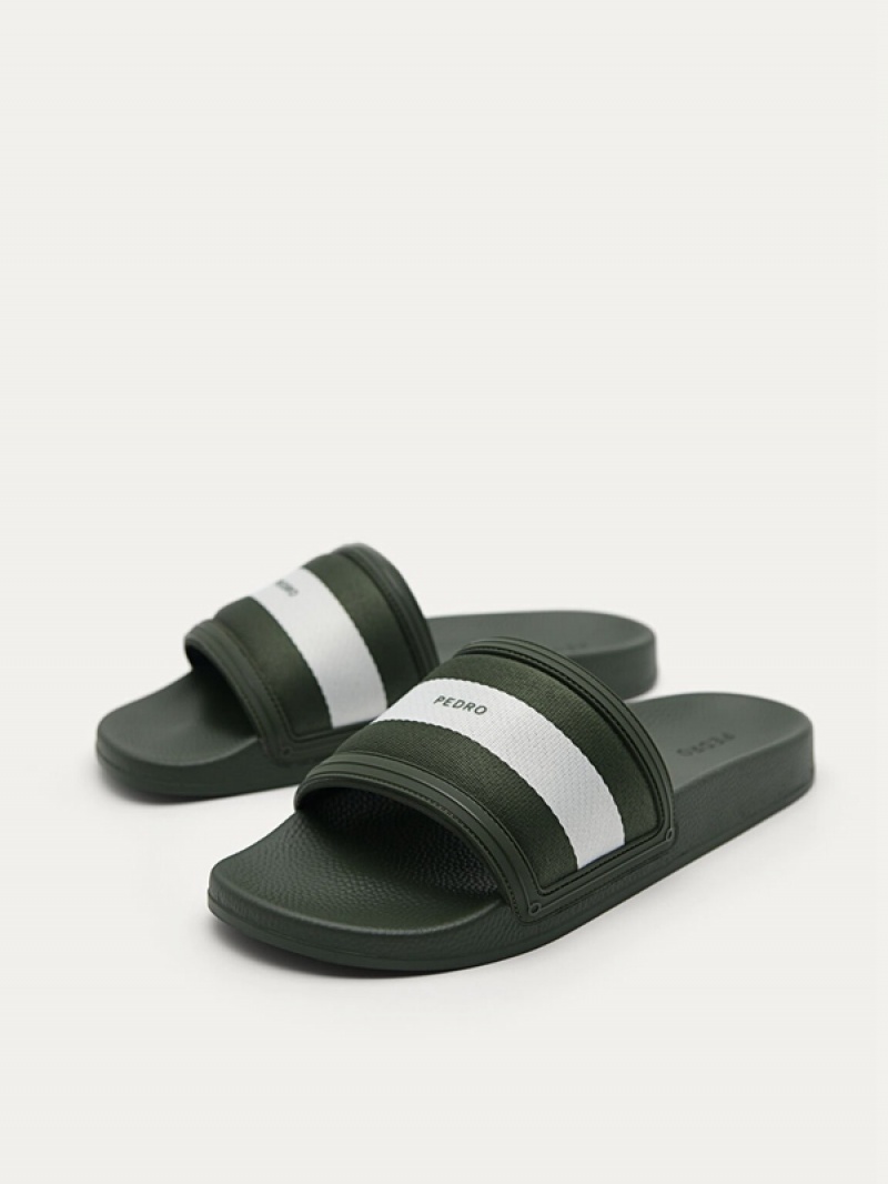 Green Men's Pedro Nylon Fabric Banded Slides | QECWNT-698