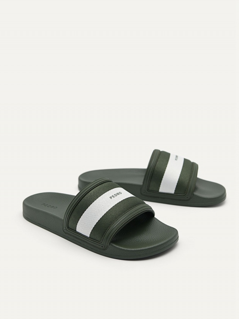 Green Men's Pedro Nylon Fabric Banded Slides | QECWNT-698