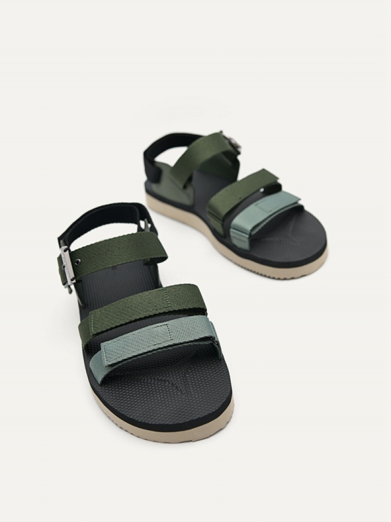 Green Men's Pedro Strap Barcode Sports Sandals | KHVAJQ-293