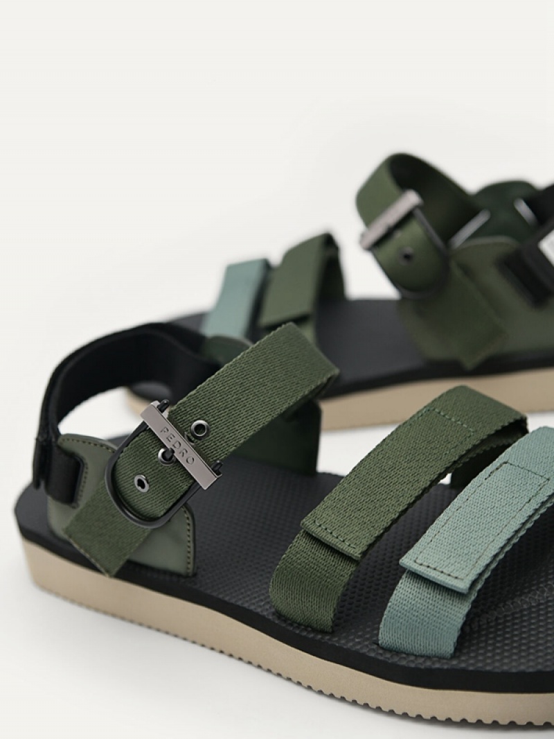 Green Men's Pedro Strap Barcode Sports Sandals | KHVAJQ-293