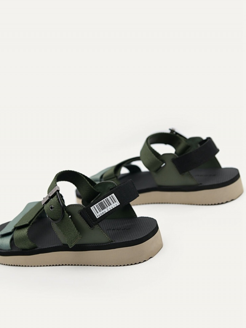 Green Men's Pedro Strap Barcode Sports Sandals | KHVAJQ-293