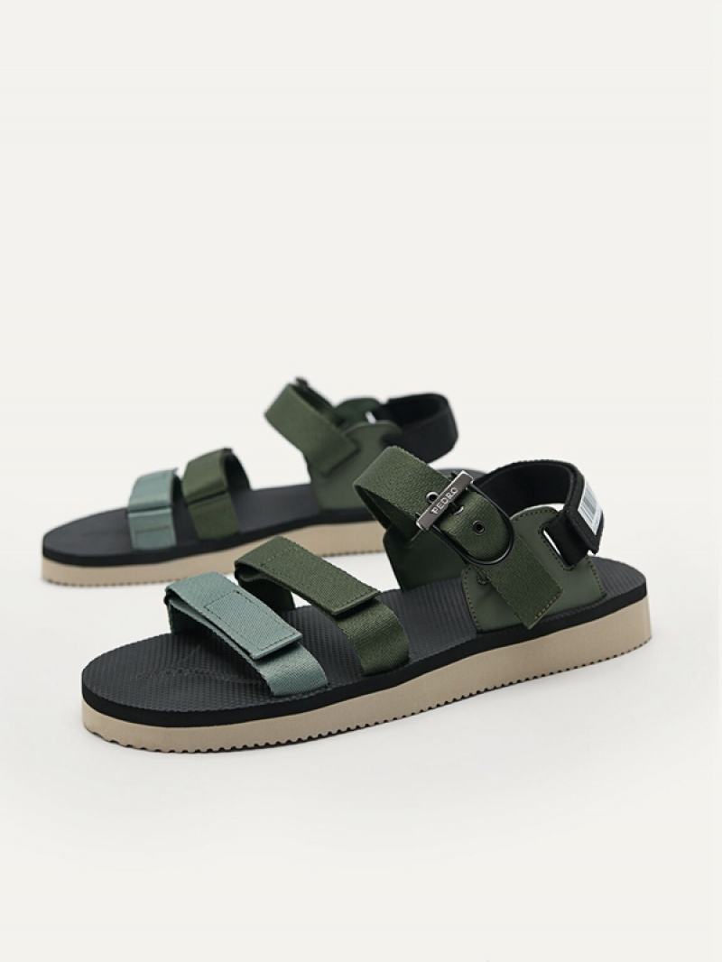 Green Men's Pedro Strap Barcode Sports Sandals | KHVAJQ-293