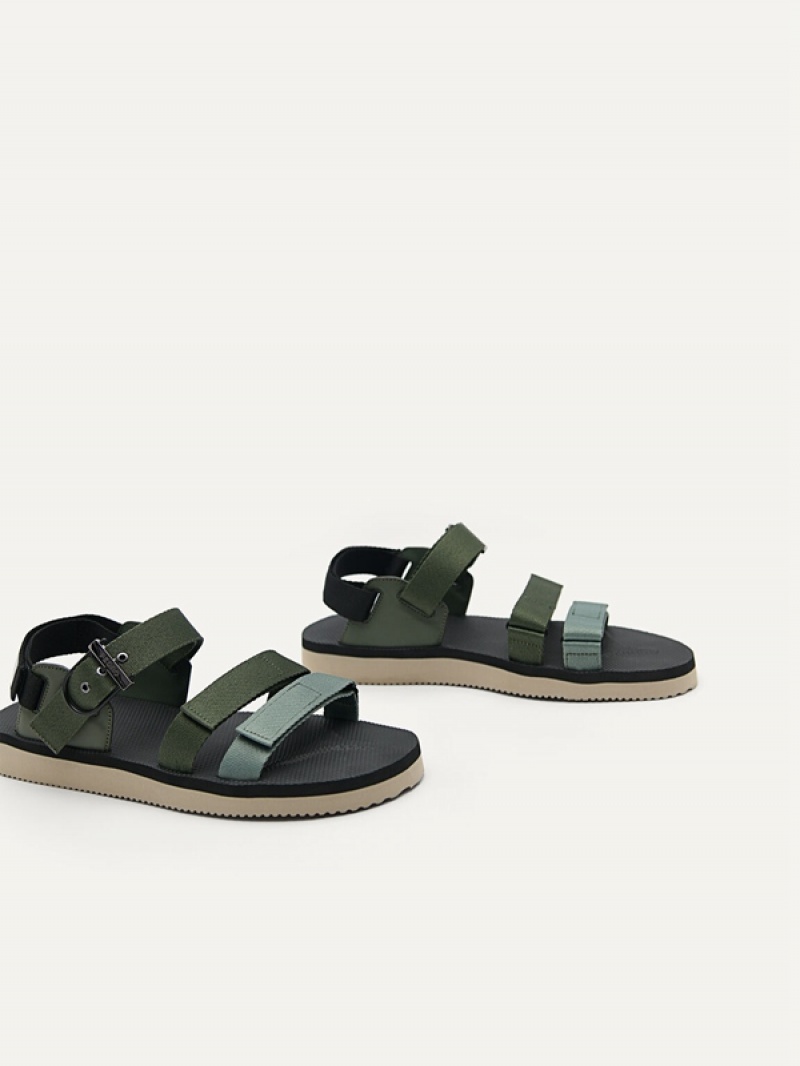 Green Men's Pedro Strap Barcode Sports Sandals | KHVAJQ-293