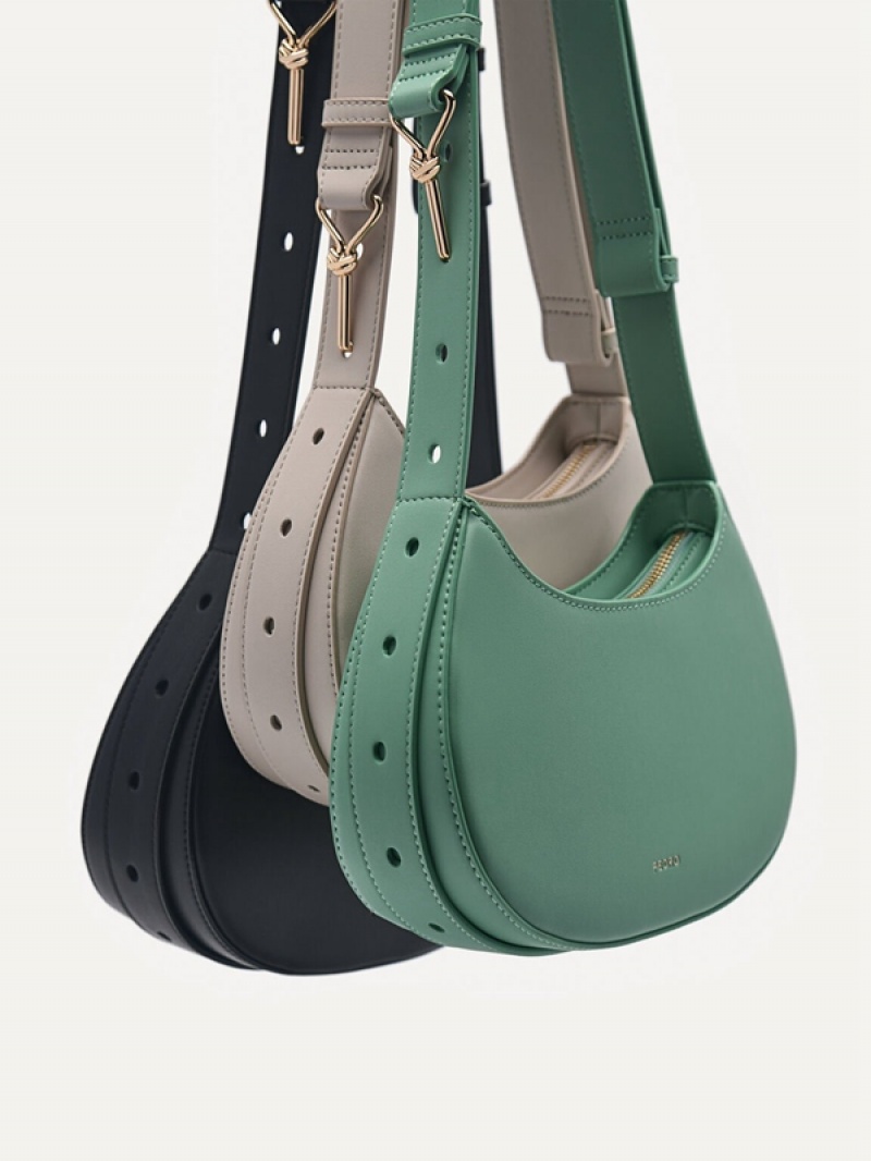 Green Women's Pedro Carolyn Crescent Shoulder Bags | OQXJIM-528