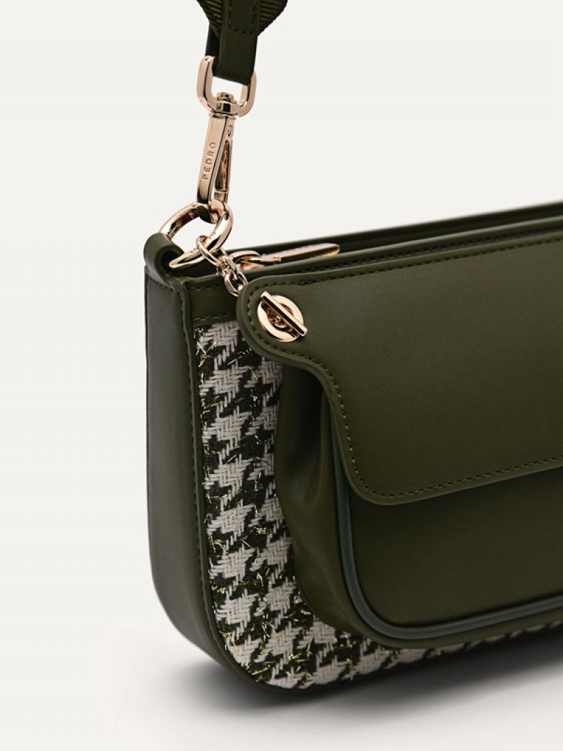 Green Women's Pedro Dilone Houndstooth Double Flap Shoulder Bags | EARFDH-720