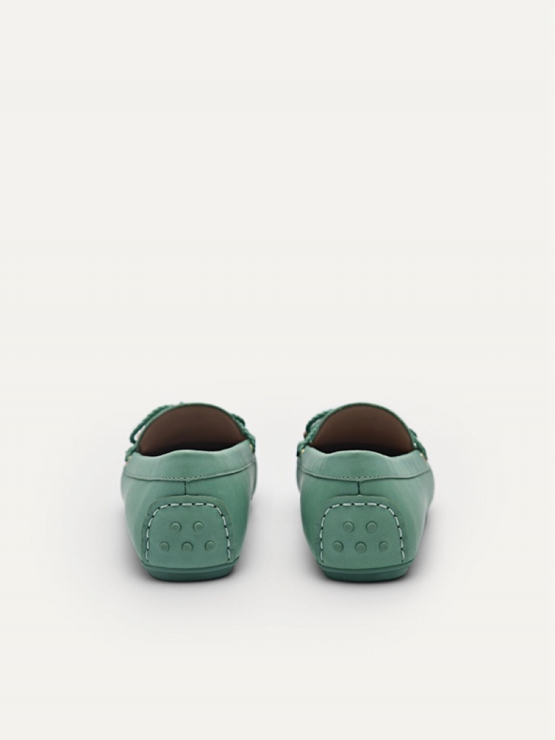 Green Women's Pedro Yasmin Leather Bow Moccasins | RYCAWX-840