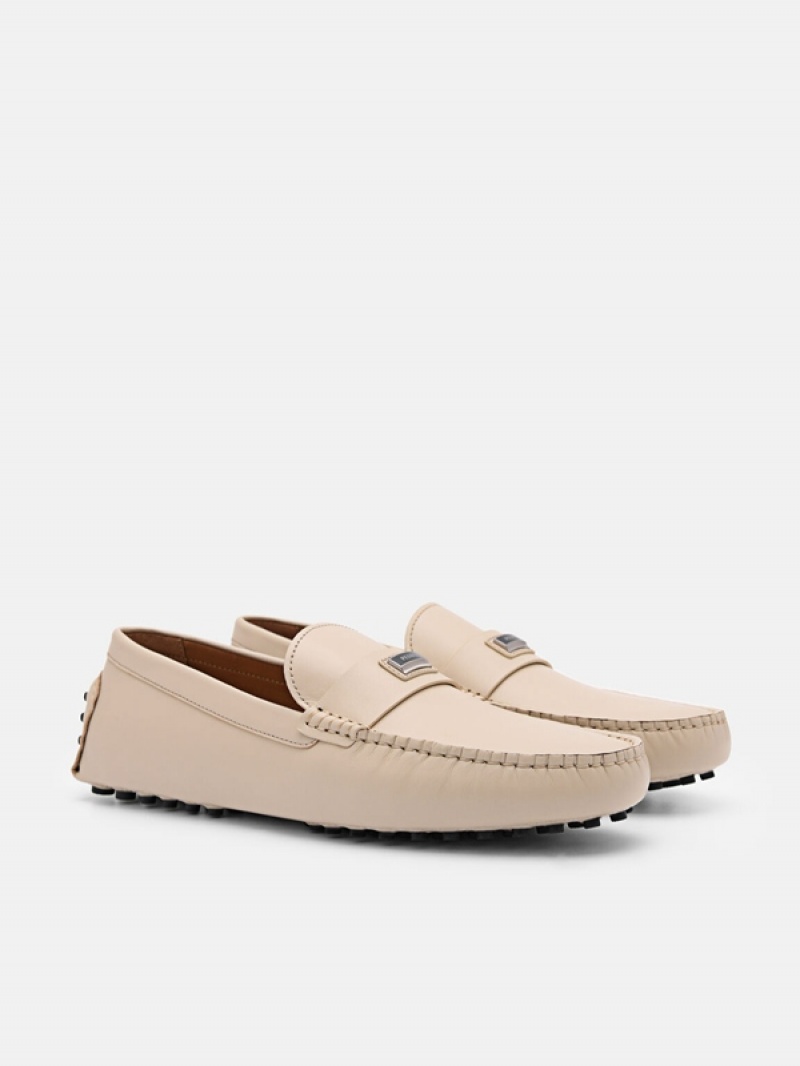 Grey Brown Men's Pedro Allen Leather Moccasins | FGVDPO-417