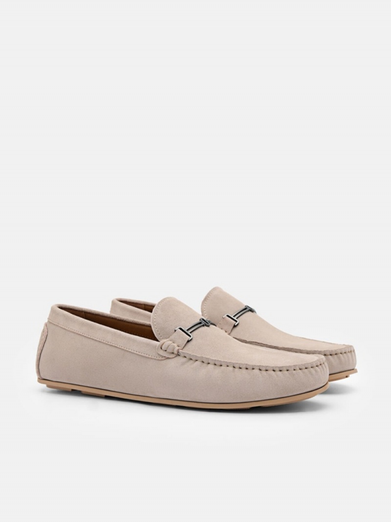 Grey Brown Men's Pedro Anthony Leather Moccasins | KUAJSQ-734