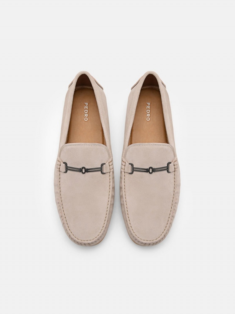 Grey Brown Men's Pedro Anthony Leather Moccasins | KUAJSQ-734