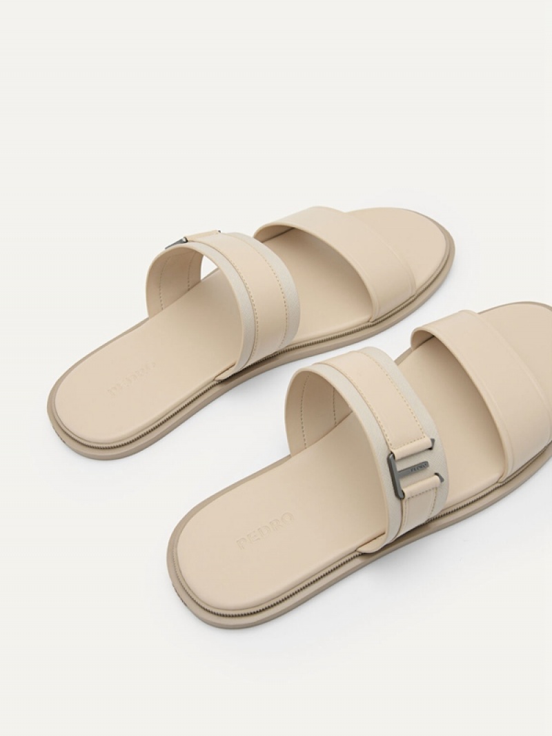 Grey Brown Men's Pedro Band Slides | LVUHWA-507