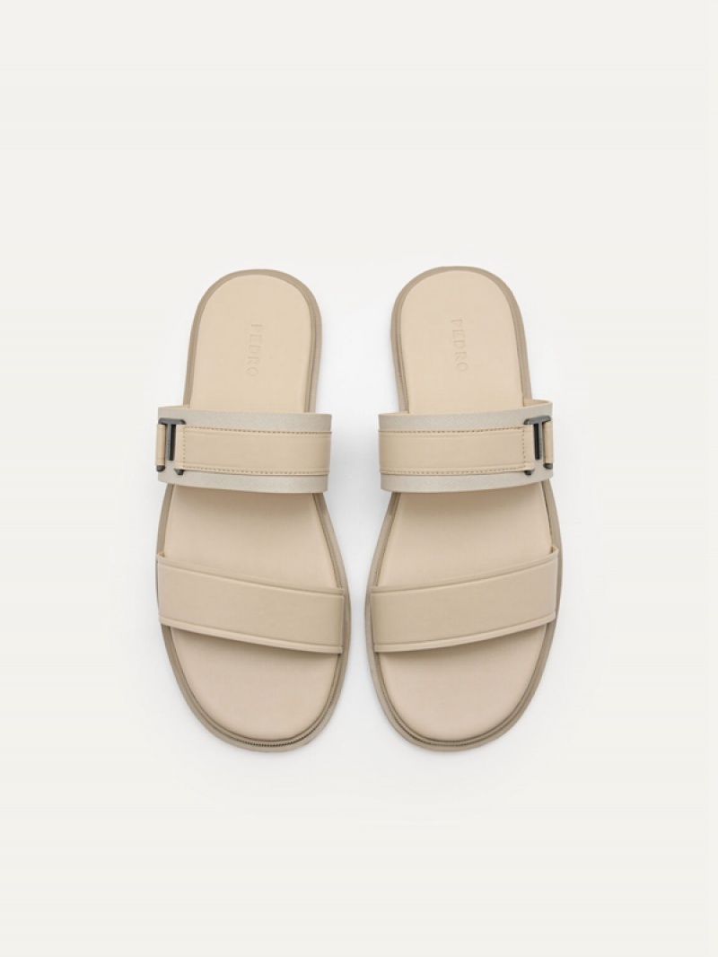 Grey Brown Men's Pedro Band Slides | LVUHWA-507