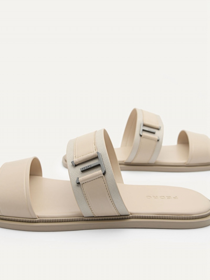 Grey Brown Men's Pedro Band Slides | LVUHWA-507