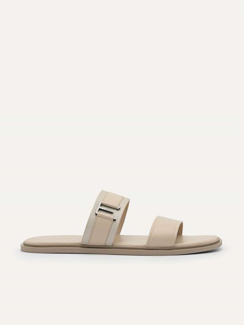 Grey Brown Men\'s Pedro Band Slides | LVUHWA-507