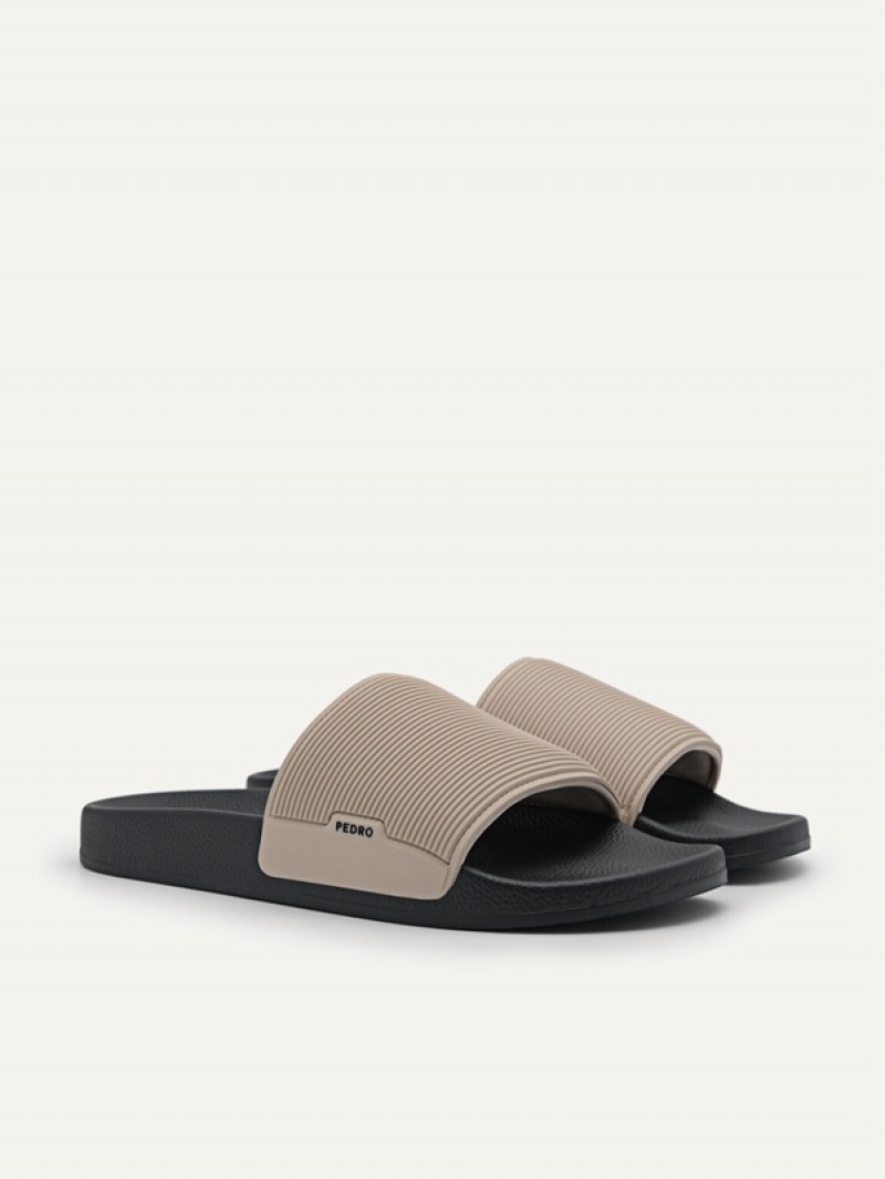 Grey Brown Men's Pedro Brye Slides | QNIMKO-378