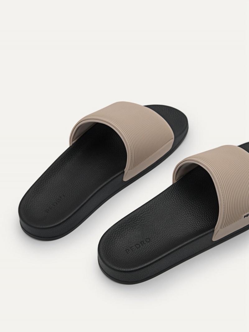 Grey Brown Men's Pedro Brye Slides | QNIMKO-378