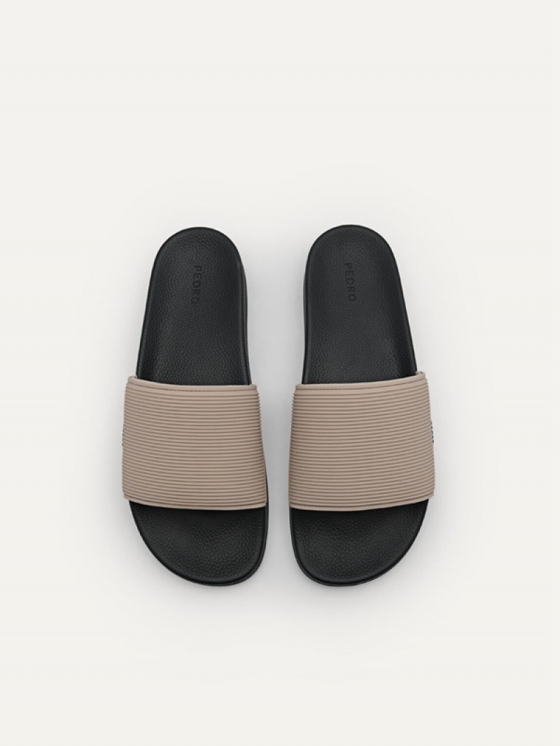 Grey Brown Men's Pedro Brye Slides | QNIMKO-378