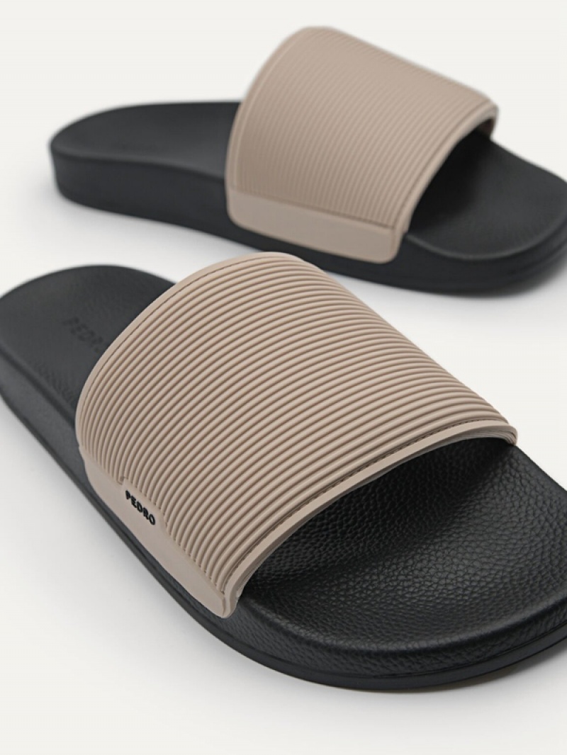 Grey Brown Men's Pedro Brye Slides | QNIMKO-378