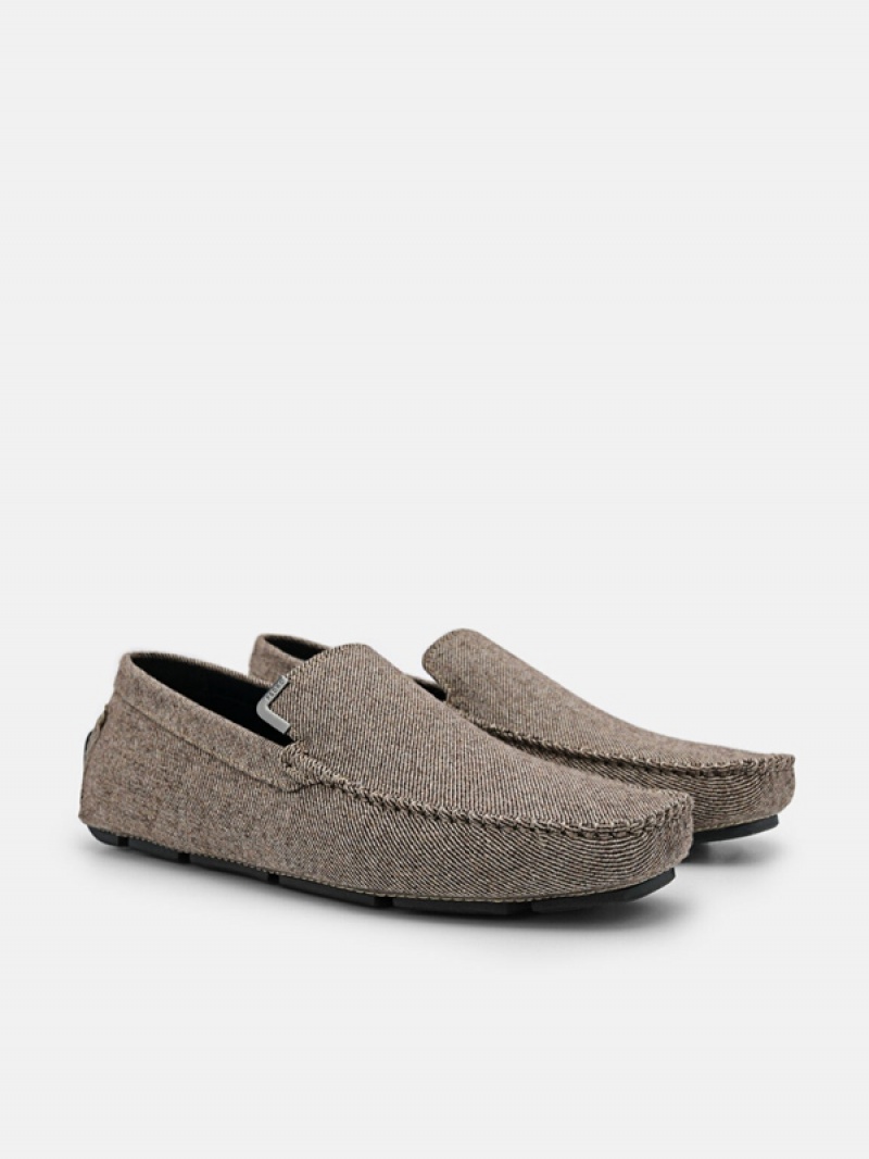 Grey Brown Men's Pedro Fabric Moccasins | COEFGT-621