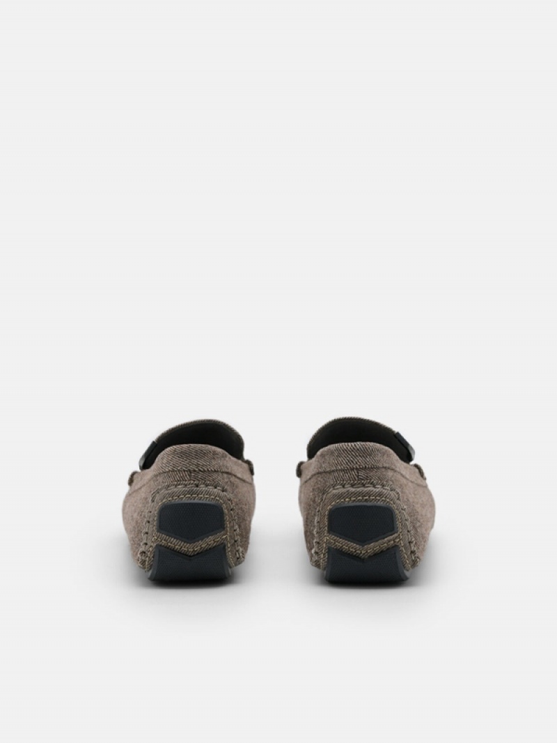 Grey Brown Men's Pedro Fabric Moccasins | COEFGT-621