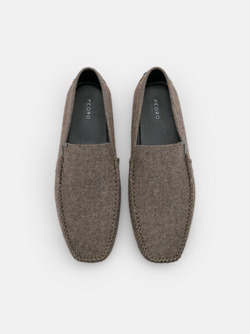 Grey Brown Men's Pedro Fabric Moccasins | COEFGT-621