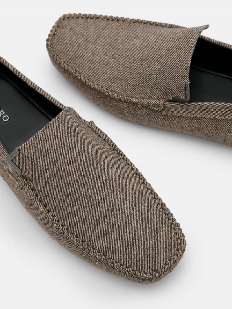 Grey Brown Men's Pedro Fabric Moccasins | COEFGT-621