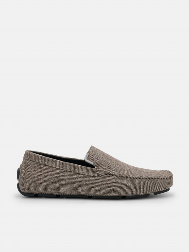 Grey Brown Men\'s Pedro Fabric Moccasins | COEFGT-621