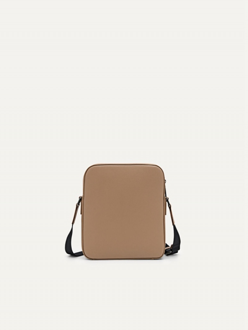 Grey Brown Men's Pedro Henry Leather Sling Bag | DIHJNQ-386