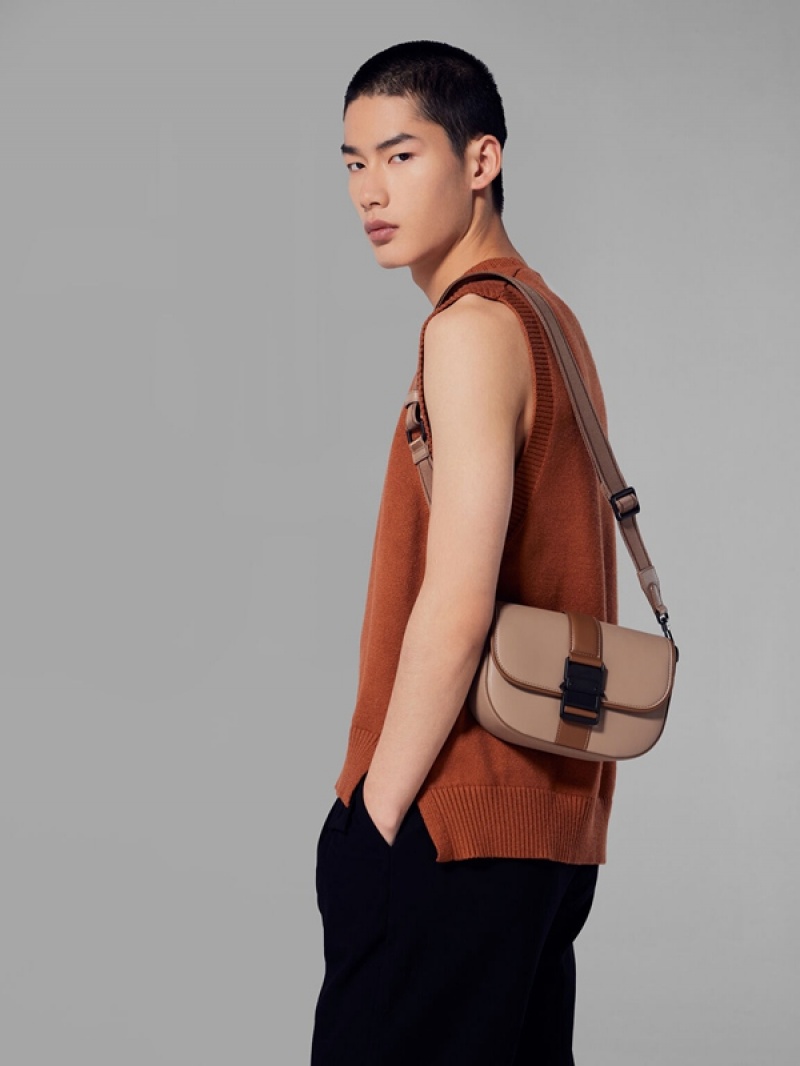 Grey Brown Men's Pedro Kane Sling Bag | KNLIUD-413